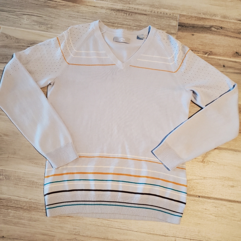 Ladies Callaway Light Blue V-Neck Long Sleeve Sweater Medium Pima Cotton Golf